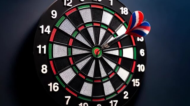 Dartboard with darts hitting the bullseye in a game of darts