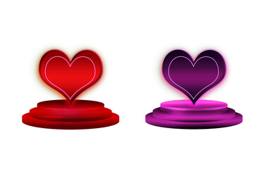 two hearts on white background. Colourful product display podium with love  Isolated on transparent background, png. 3d modern podium template for presentations.