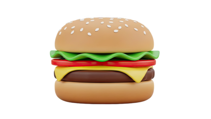 3D Rendered Cartoon Burger with Sesame Seeds