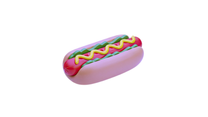 3D Rendered Hot Dog with Mustard and Relish