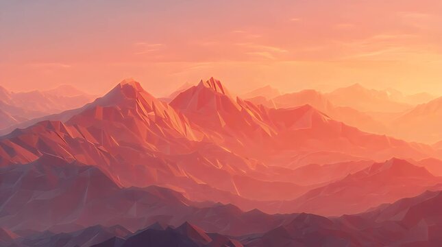 Modern Low Poly Sunrise Landscape with Open Sky Space