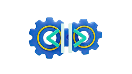 Abstract 3D Gears with Arrows and Vertical Bars
