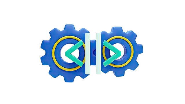 Abstract 3D Gears with Arrows and Vertical Bars