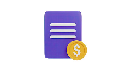 3D Icon of a Document and a Coin