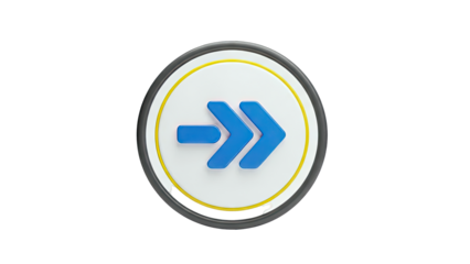 3D Rendering of a Circular Icon with a Double Right Arrow