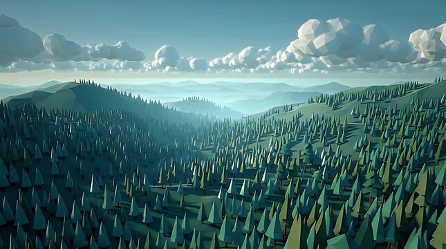 Modern Low Poly Forest Scene in Emerald and Teal Tones