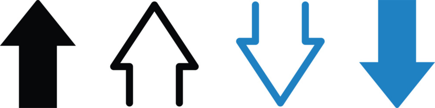 Black and blue arrow pointing up and down on white background up arrow down arrow
