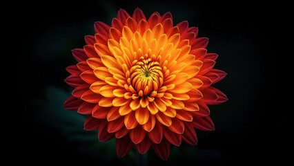 Orange and red dahlia flower on dark background
