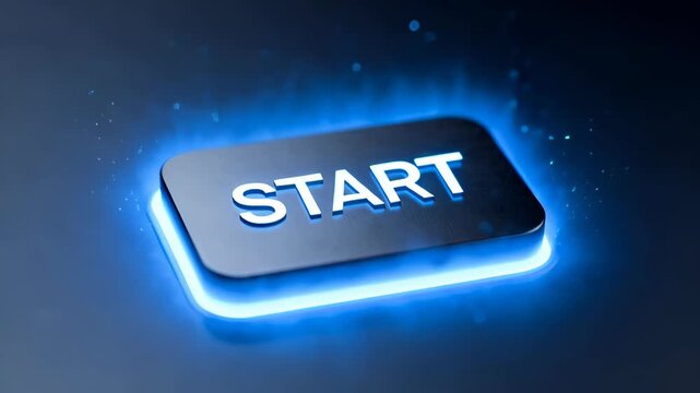 Glowing blue start button with dynamic light effects
