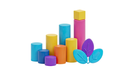 Abstract 3D Chart with Cylinders and Leaves