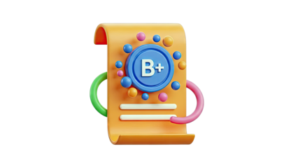 3D Render of a Report Card with a 'B+' Grade