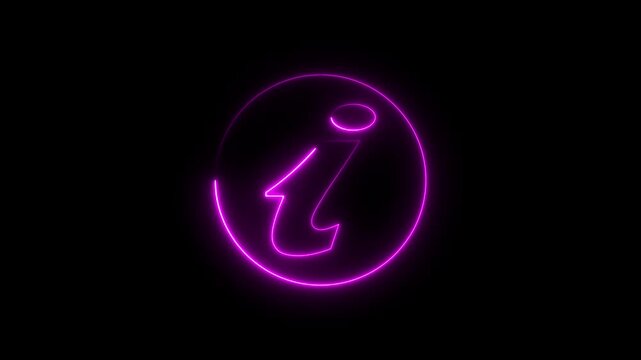 glowing neon information sign icon animation, neon purple info animation on a black background, help desk symbol icon animated,information icon 4k video motion.glowing neon information sign icon anima