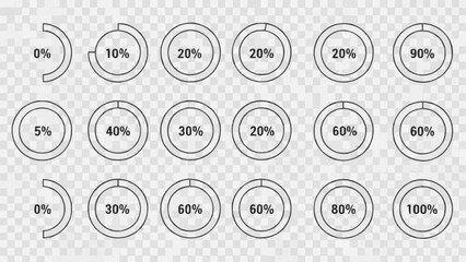 Set of Circular Progress Bars and Loading Indicators with Percentage Values.