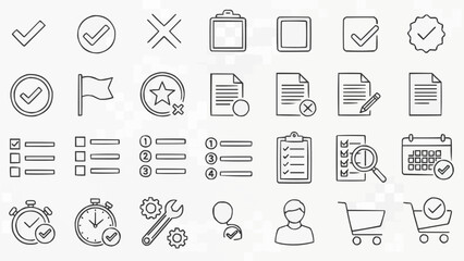 Fototapeta premium Collection of Icons Representing Tasks Checklists and Business Operations.