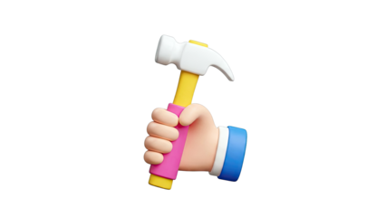 3D Hand Holding a Colorful Hammer