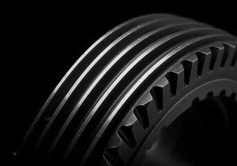 Close-up of a black gear against a dark background