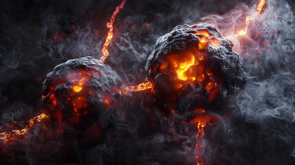 Dark 3D illustration of cancer cell division, revealing aggressive growth in a scientific view. pure