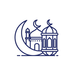 Fototapeta premium Islamic crescent moon, mosque, and lantern icon