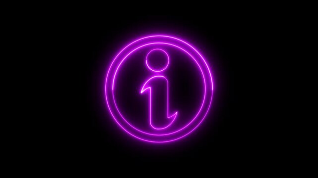 glowing neon information sign icon animation, neon purple info animation on a black background, help desk symbol icon animated,information icon 4k video motion.glowing neon information sign icon anima