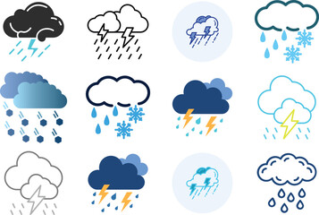Obraz premium Strom Weather Icon set. Weather symbol for web. Lightning bolt and cloud outline symbol. Simple weather graphic. Strom, power, and electricity concept. Vector illustration for energy logo design.