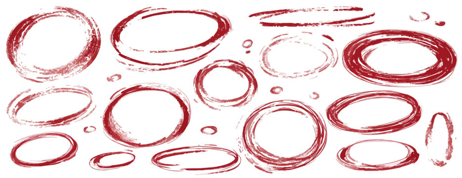 Rote handgezeichnete Kreise und Ellipsen auf wei&szlig;em Hintergrund, die f&uuml;r Hervorhebungen oder Designelemente verwendet werden k&ouml;nnen.