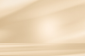 Wall interior autumn background, studio, and backdrops show products. with shadow leaf color beige background for text insertion and presentation of product	