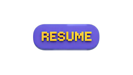 3D RESUME Button on transparent background