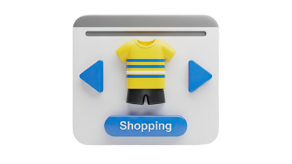 3D Shopping Icon: T-shirt with Shorts and Navigation Buttons