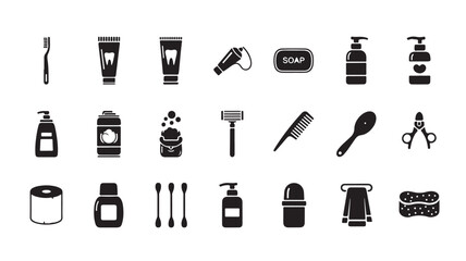 Black and white personal care icons in simple flat design on white background for web and mobile applications