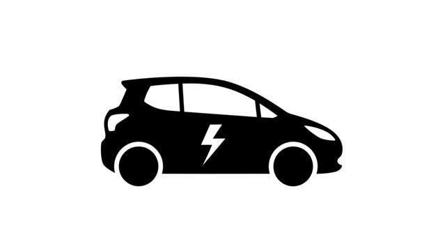 Electric car silhouette icon. EV vehicle with lightning bolt symbol isolated on white background.