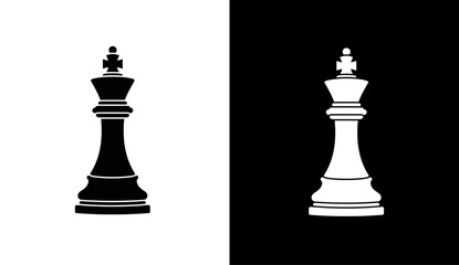 Chess king icon set. Black and white chess piece symbols isolated on contrasting backgrounds. © masss