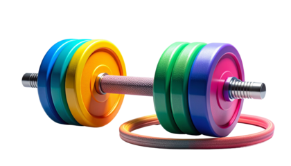 Color Dumbbell & Resistance Band – Home Fitness PNG Set  