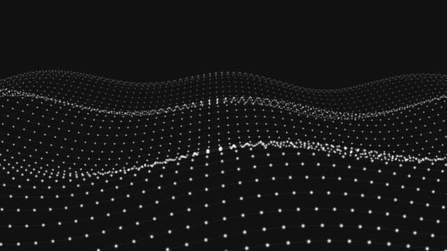 Abstract digital wave of glowing dots on a dark background