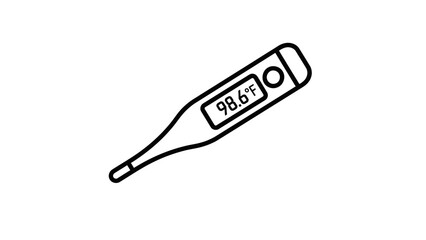 Digital thermometer icon for fever measurement. Medical equipment line art isolated on white background.