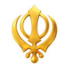 3d Golden khanda symbol of Sikhism isolated on transparent background 