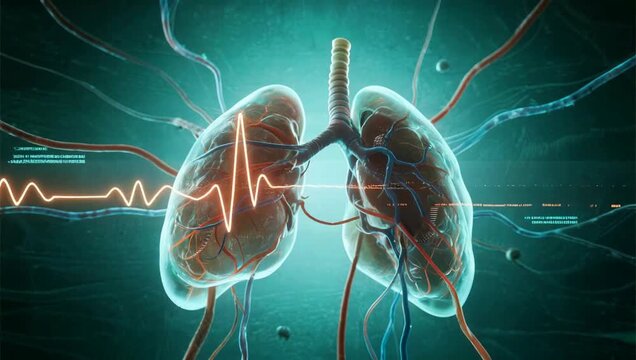 Human lungs with heart rate line