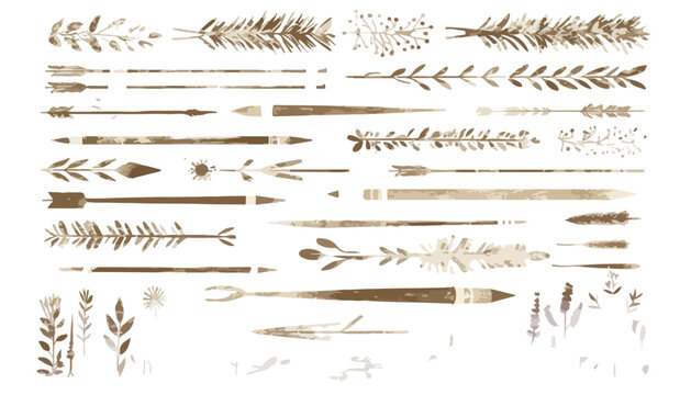 Conjunto de divisores y flechas dibujados a mano con acuarela, estilo bohemio y r&uacute;stico, con elementos bot&aacute;nicos.