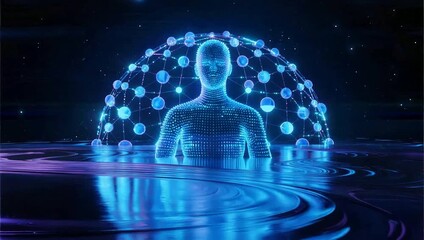 Digital human figure in glowing network