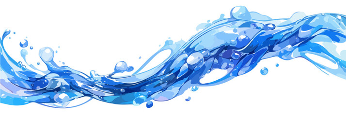 Onda de agua din&aacute;mica y fluida con salpicaduras y burbujas, fondo blanco transparente