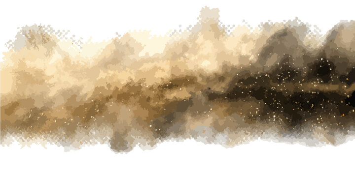 Nube abstracta de polvo y part&iacute;culas doradas sobre fondo blanco, efecto acuarela.