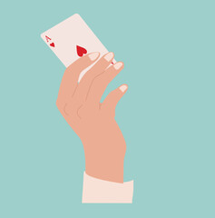 hand holding love playing cards