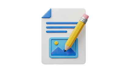 3D Icon of Document with Pencil Editing Image