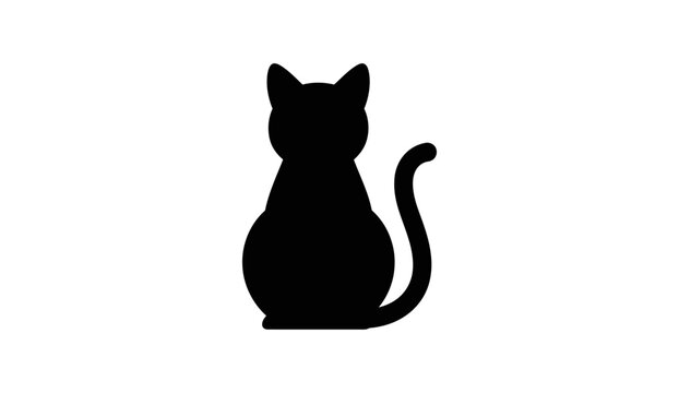 Black cat silhouette sitting back view icon. Simple feline shape isolated on white.