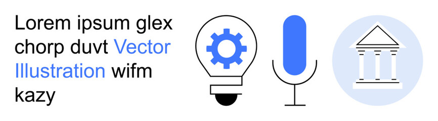 Technology, innovation, education, creativity, communication, progress. Gear in a lightbulb, a microphone and a Greek pillar. Technology and innovation concept connection and creativity © robu_s