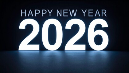Futuristic LED digits display “2026” in bright blue on a sleek, high-tech metallic interface with glowing accents.