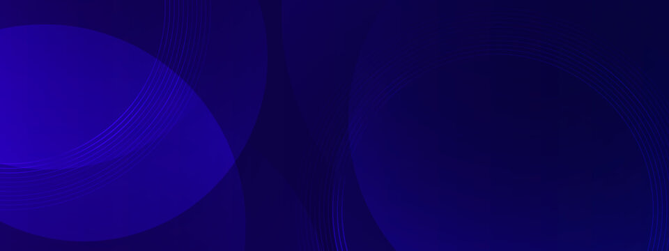 Dark blue image features circles and curved lines design elements