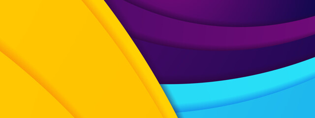 Abstract image features layered shapes in yellow purple and blue colors