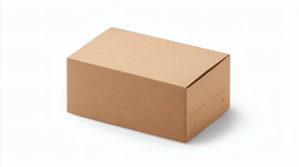 Fototapeta premium Cardboard Box with Sealed Edges on Pure White Background, Isolated, Clean Edges, No Shadows, Sharp Focus on Details, Minimalist Composition, Photorealistic