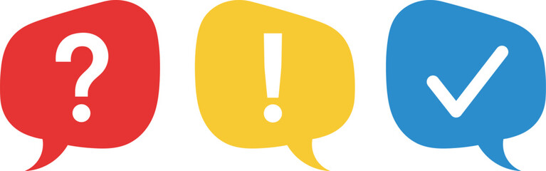 Red question mark yellow exclamation mark blue checkmark speech bubbles © MD. ABDUL BATEN