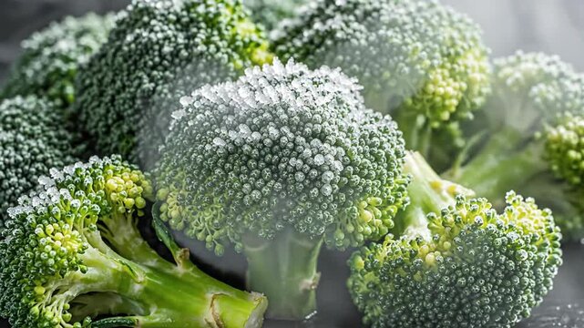 Fresh broccoli florets close up detail food photography